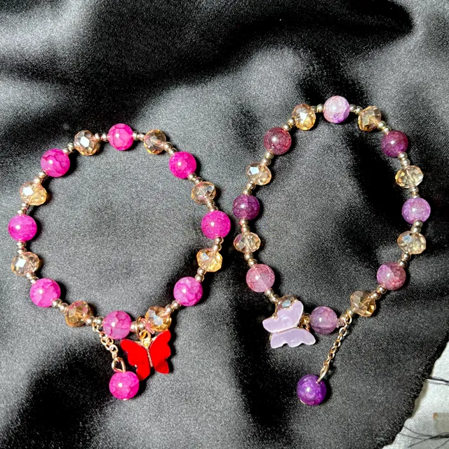 Aesthetic Y2K Glass Beads Bracelet with Double Charm (Free Size)
