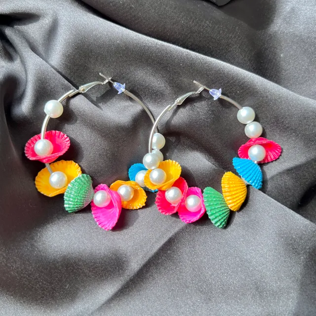 Colourful Shell Hoops with Pearls