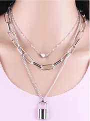 Silver Multilayered Lock Chain