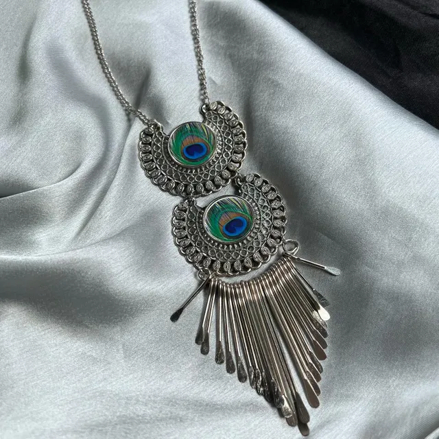 Oxidised Geometric Peacock Necklace (d-12)