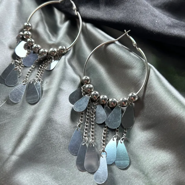 Silver Hoops With Mirror Hanging