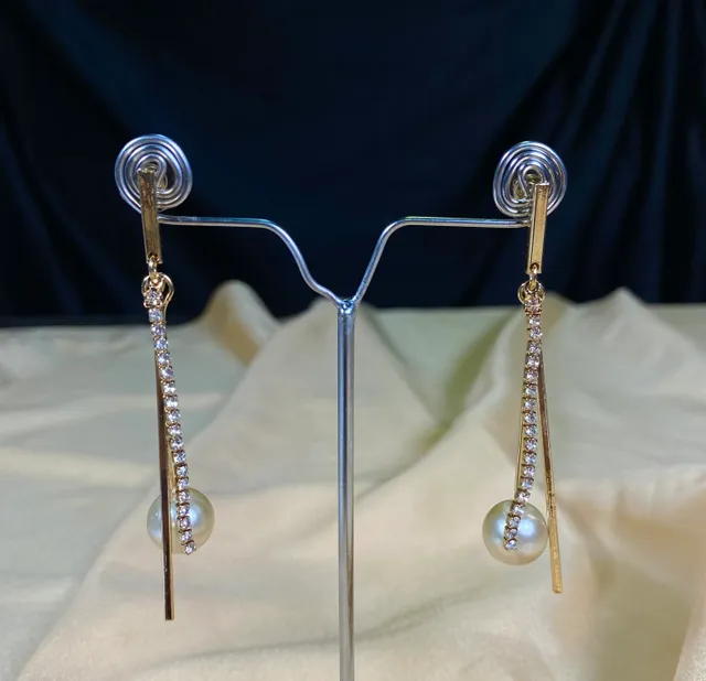 Pearl Zircon Dangling Earrings