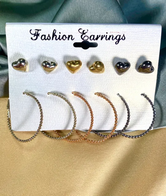Minimal Heart Earrings Pack of 6 ( Each  earring for ₹13 only!) D-1