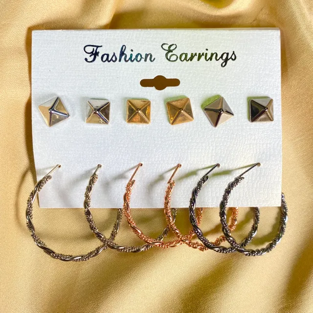 Minimal Square Earrings Pack of 6 ( Each  earring for ₹13 only!) D-3