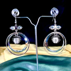 Light Weight Silver Circle With White Pearl Earrings (d-3)