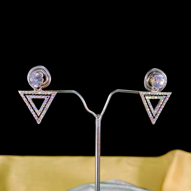 Holographic Zircon Triangle Earrings