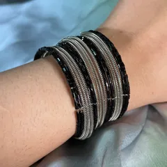 Silver Black Layered Bracelet