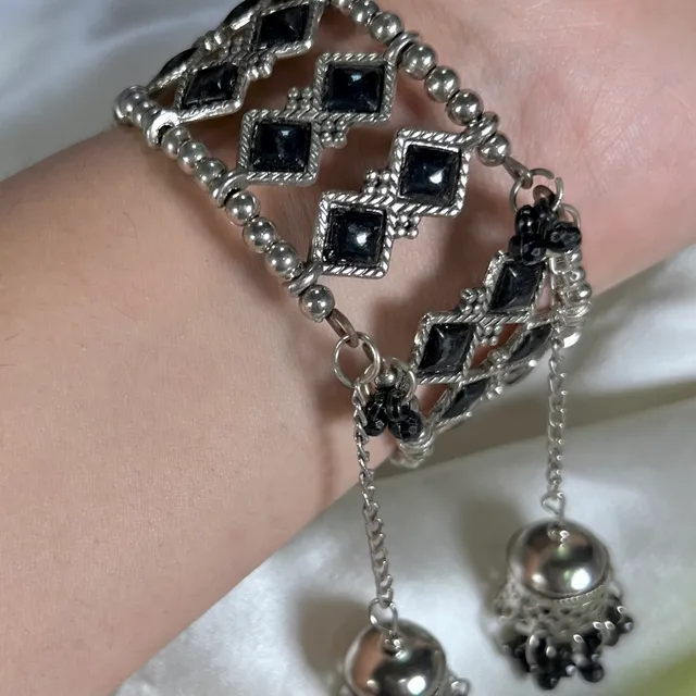 Adjustable Black Oxidised Bracelet With Hanging