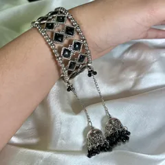 Adjustable Black Oxidised Bracelet With Hanging