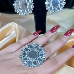Set Of Ring & Studs With Mirror Work