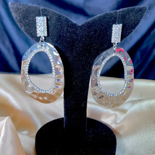 Big Oval Stones Silver Korean Earrings