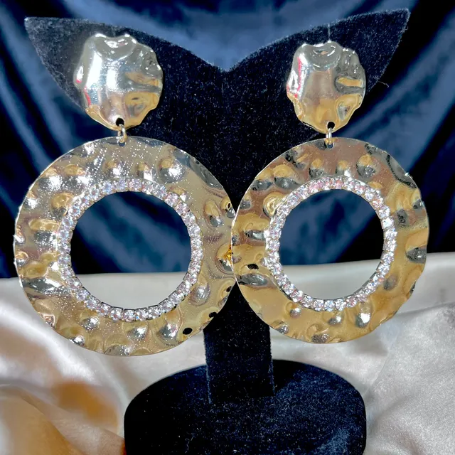 Big Round Diamond Golden Korean Earrings