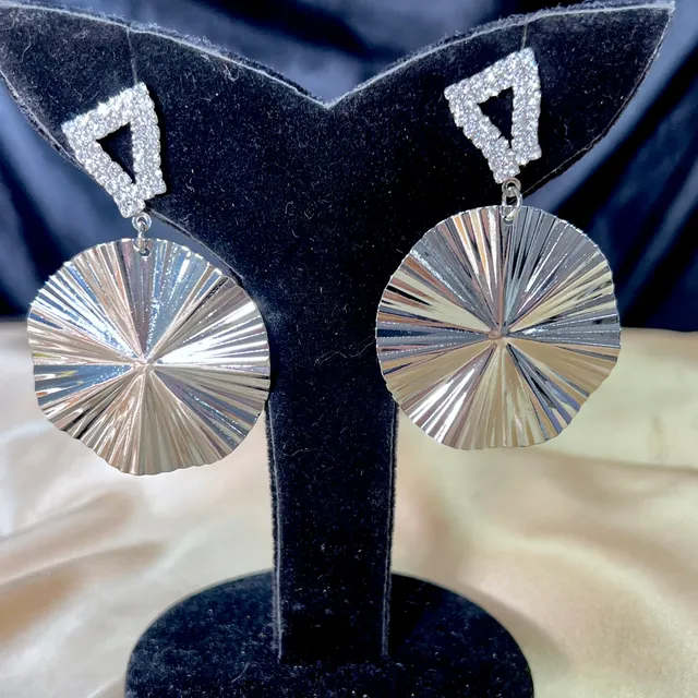 Silver Circle Korean Earrings Foil with Zircon