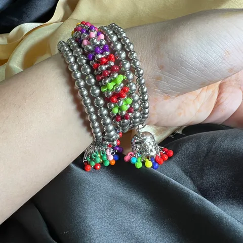 Layered Colourful Adjustable Oxidised Bracelet with Mini Latkan