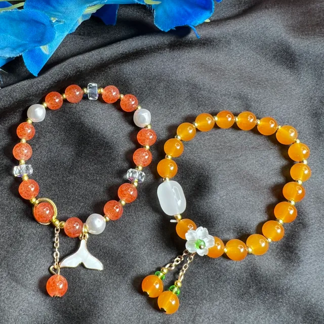 Beaded Orange Multiple Charm Bracelet