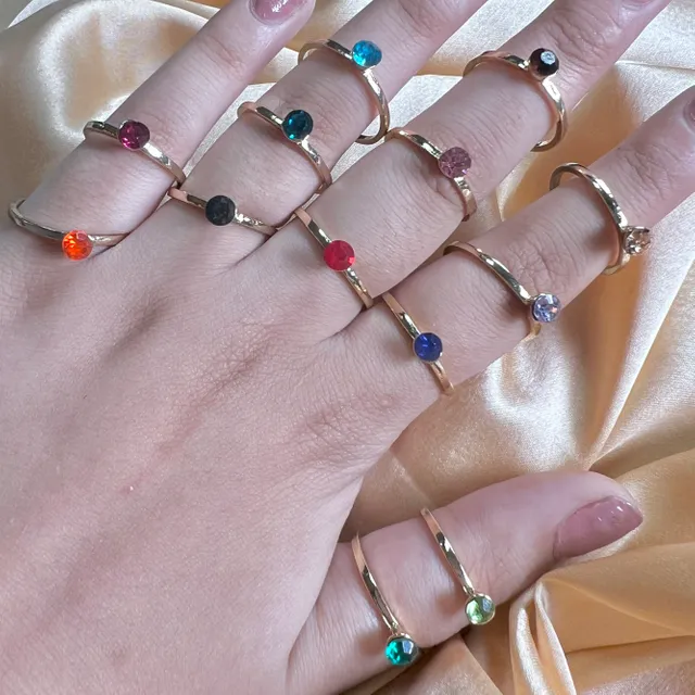 Colourful Stone Mini Golden Trendy Rings ( Random )
