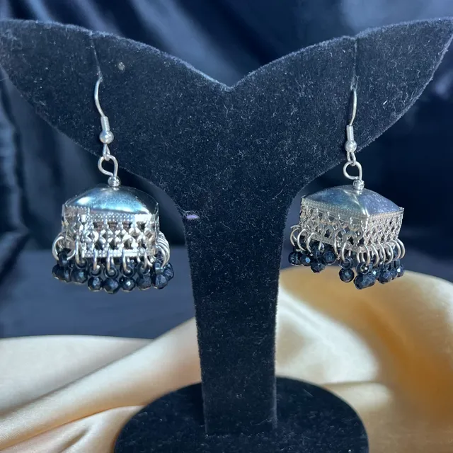Silver Square Jhumka With Black Ghungroo