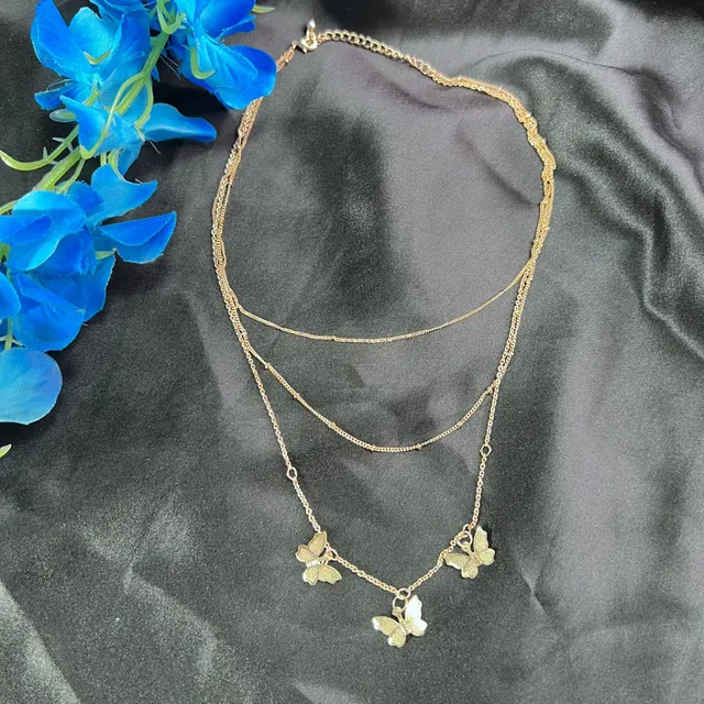 Golden Triple Butterfly Charm Necklace