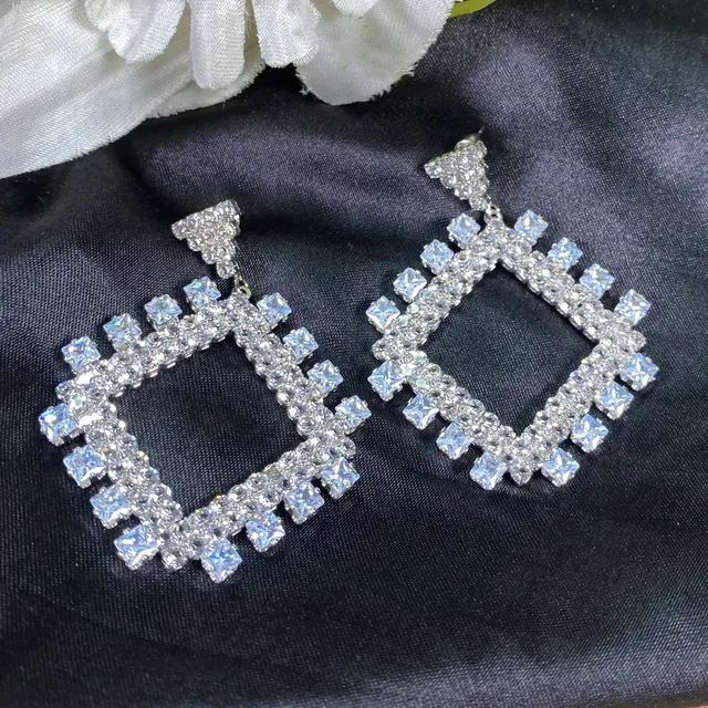 Silver Diamond Premium Square Earrings
