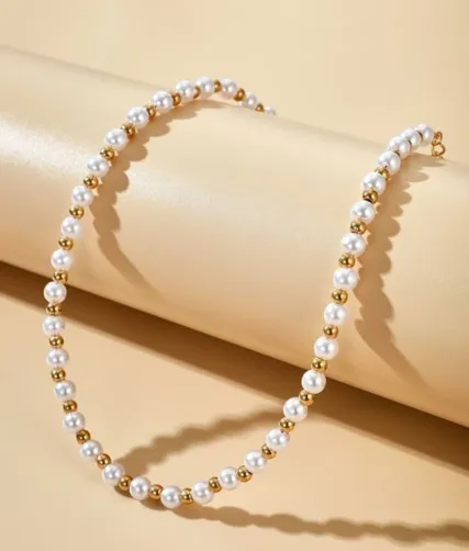 Premium Everday Wear Golden Pearl Necklace