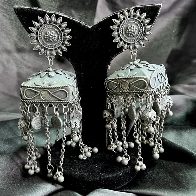 Oxidised Matte Ghungroo With Coin Jhumka