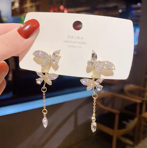 Shiny Butterfly Drop Dangle Earrings (Golden)