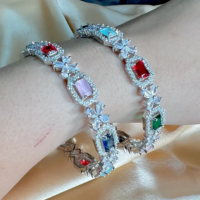 American Diamond Colourful Stones Bracelet (Pair)