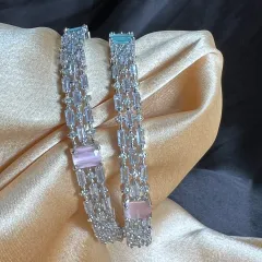 American Diamond Green Pink Bracelet Set Of 2