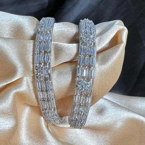 American Diamond Broad Silver Bracelet Set of 2