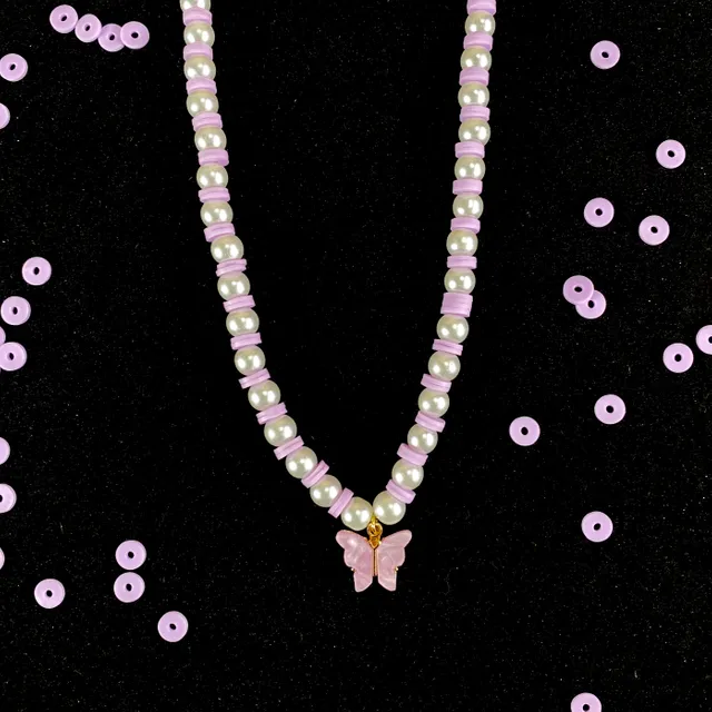 Cute Y2K Lavender Butterfly Charm Necklace