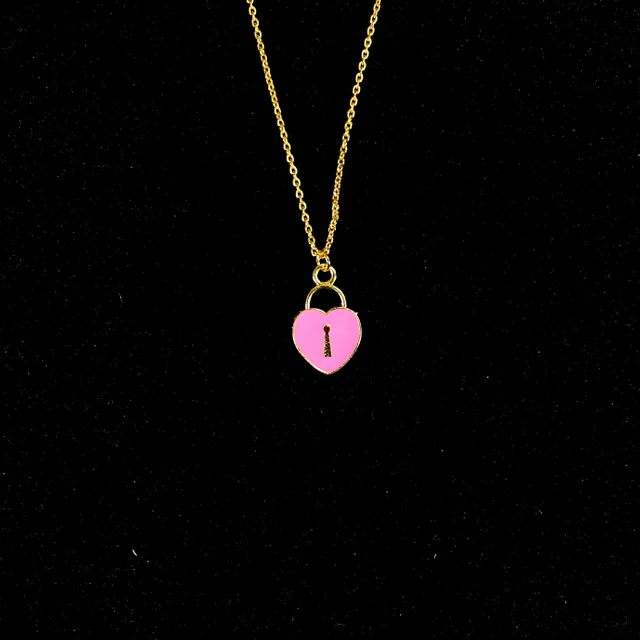 Cute Pink Lock Charm Necklace