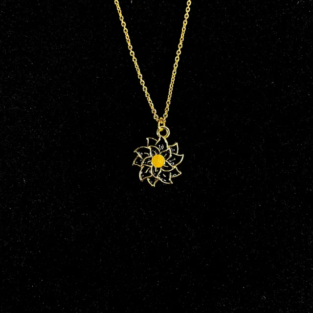 Yellow & Black Flower Charm Necklace