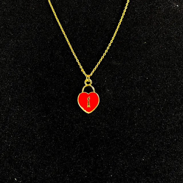 Red Heart  Lock Charm Necklace