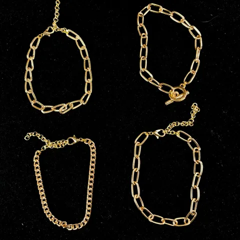 Set Of 4 Golden Link Chain Bracelet