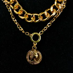 Set Of 2 Golden Coin & Chain Bracelet