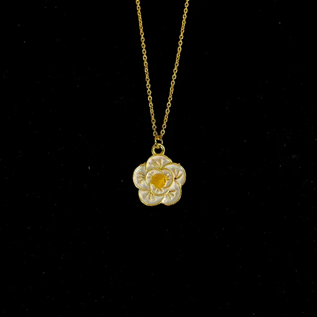 White & Yellow Flower Charm Necklace