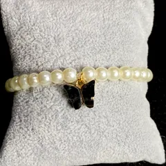 Pearl Bracelet With Black Acrylic Butterfly