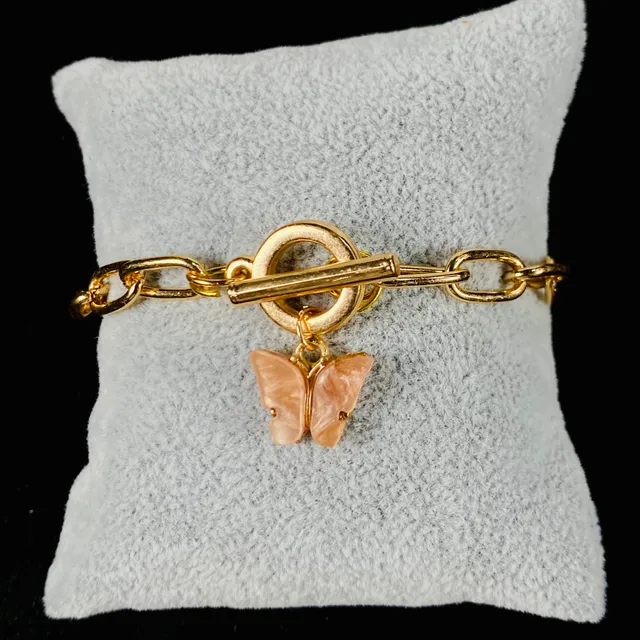 Simple Classic Gold Link Chain Bracelet With Butterfly Charm