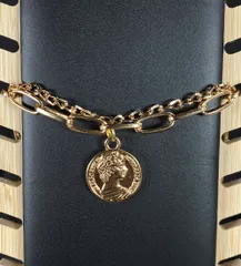 Double Layer Link Chain With Coin Bracelet