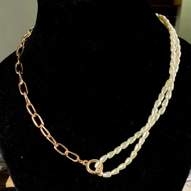 Double Layer Pearl With Chain Necklace