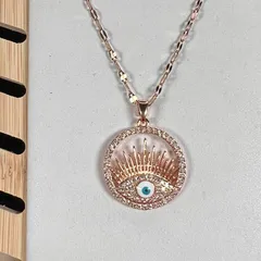Rosegold Round Stone Studded Evil Eye Necklace