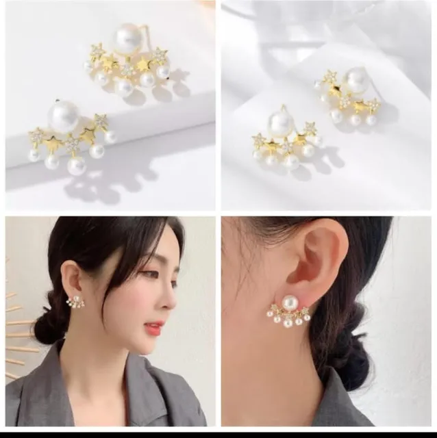 Pearl and Rhinestone Star Earrings