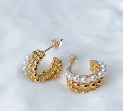 Gold Pearl Hoops Earring