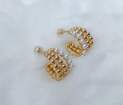 Gold Pearl Hoops Earring