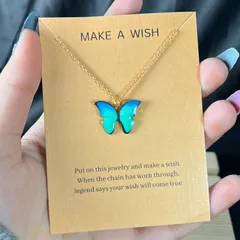 Blue Green Butterfly Charm Necklace (Antitarnish-Golden)