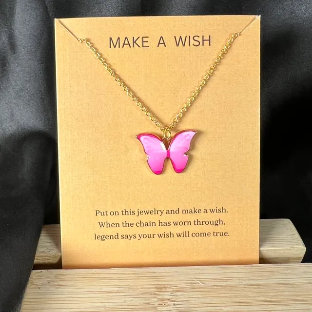 Pink Butterfly Charm Necklace (Antitarnsih-Golden)