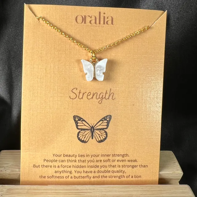 White  Acrylic Butterfly Charm Necklace (Golden)