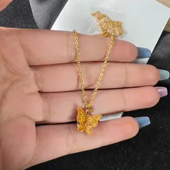 Yellow Acrylic Butterfly Charm Necklace (Golden)