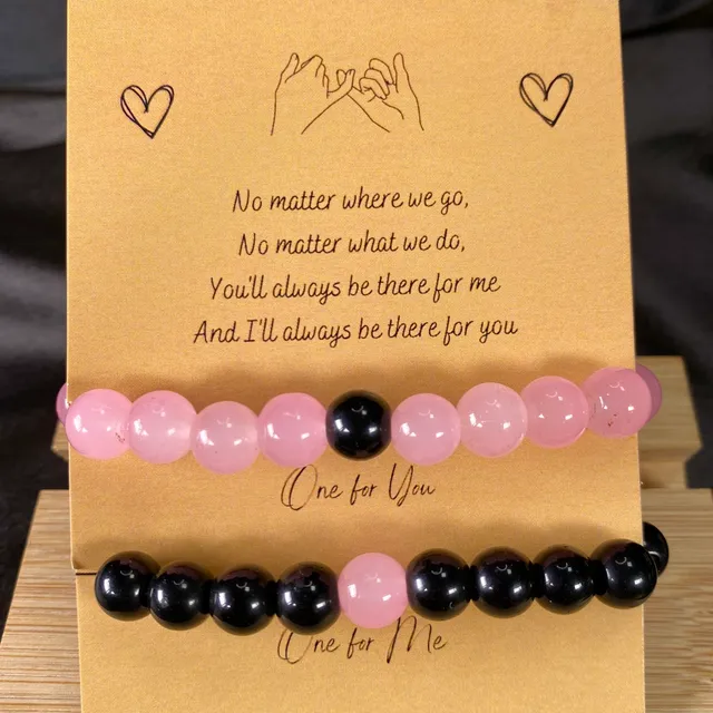 Pink & Black Beads Couple Bracelet