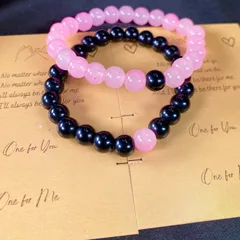 Pink & Black Beads Couple Bracelet